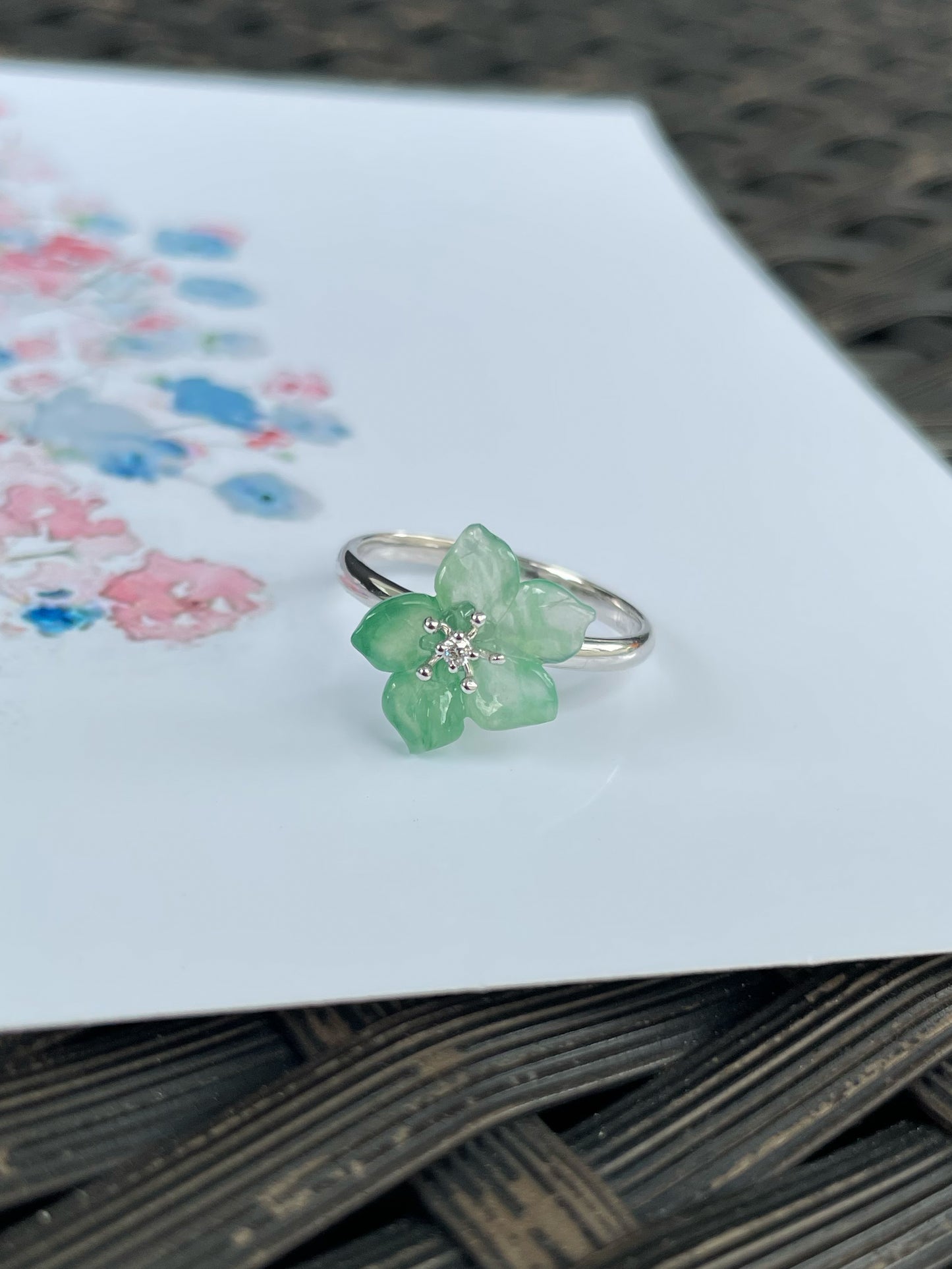 Icy Green Jade Ring - Flower (NJR371)