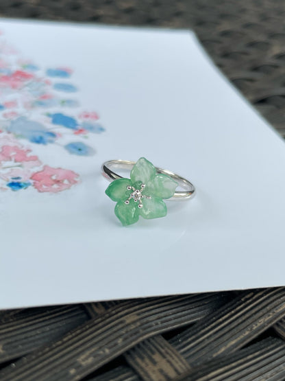 Icy Green Jade Ring - Flower (NJR371)