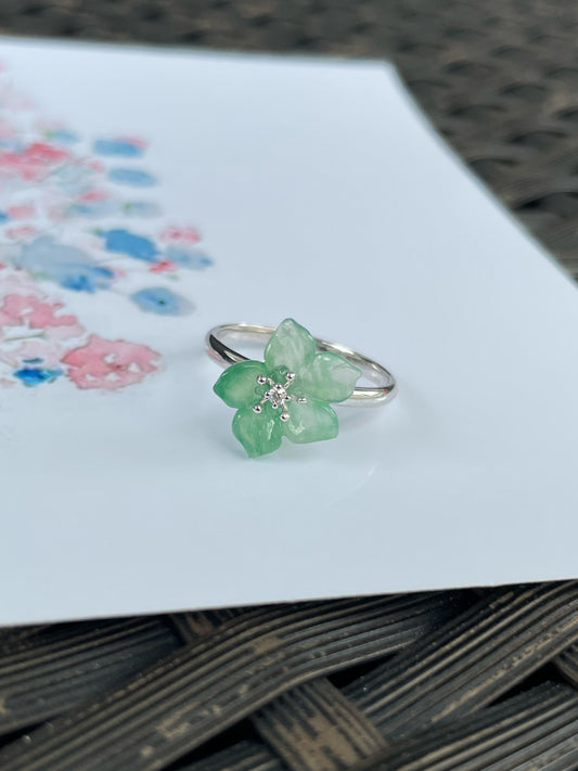 Icy Green Jade Ring - Flower (NJR371)