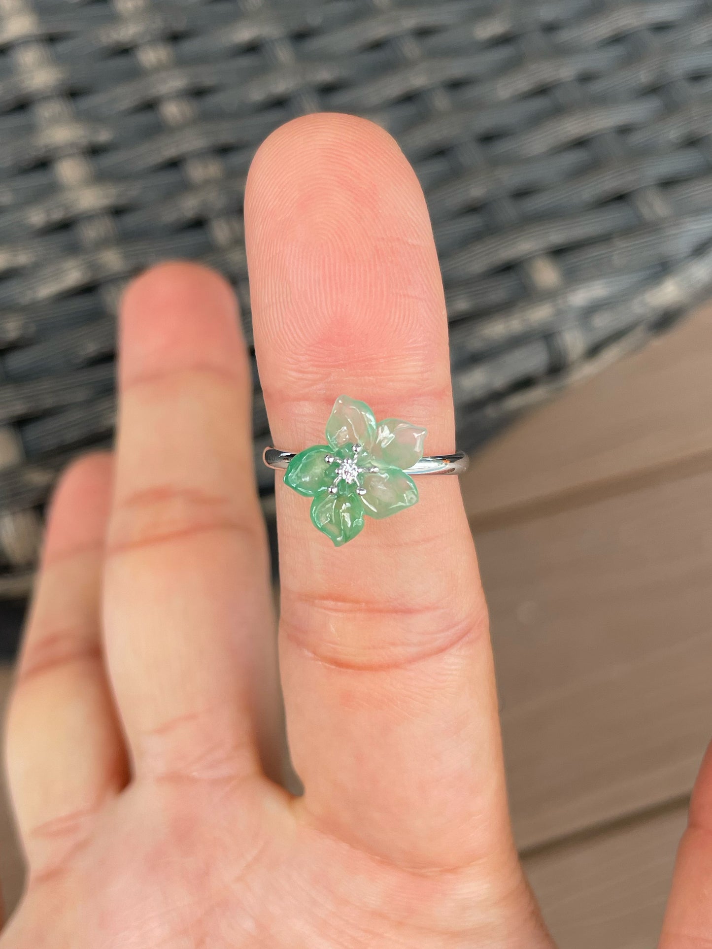 Icy Green Jade Ring - Flower (NJR371)