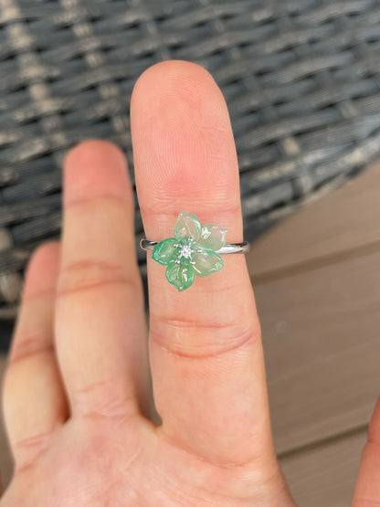 Icy Green Jade Ring - Flower (NJR371)