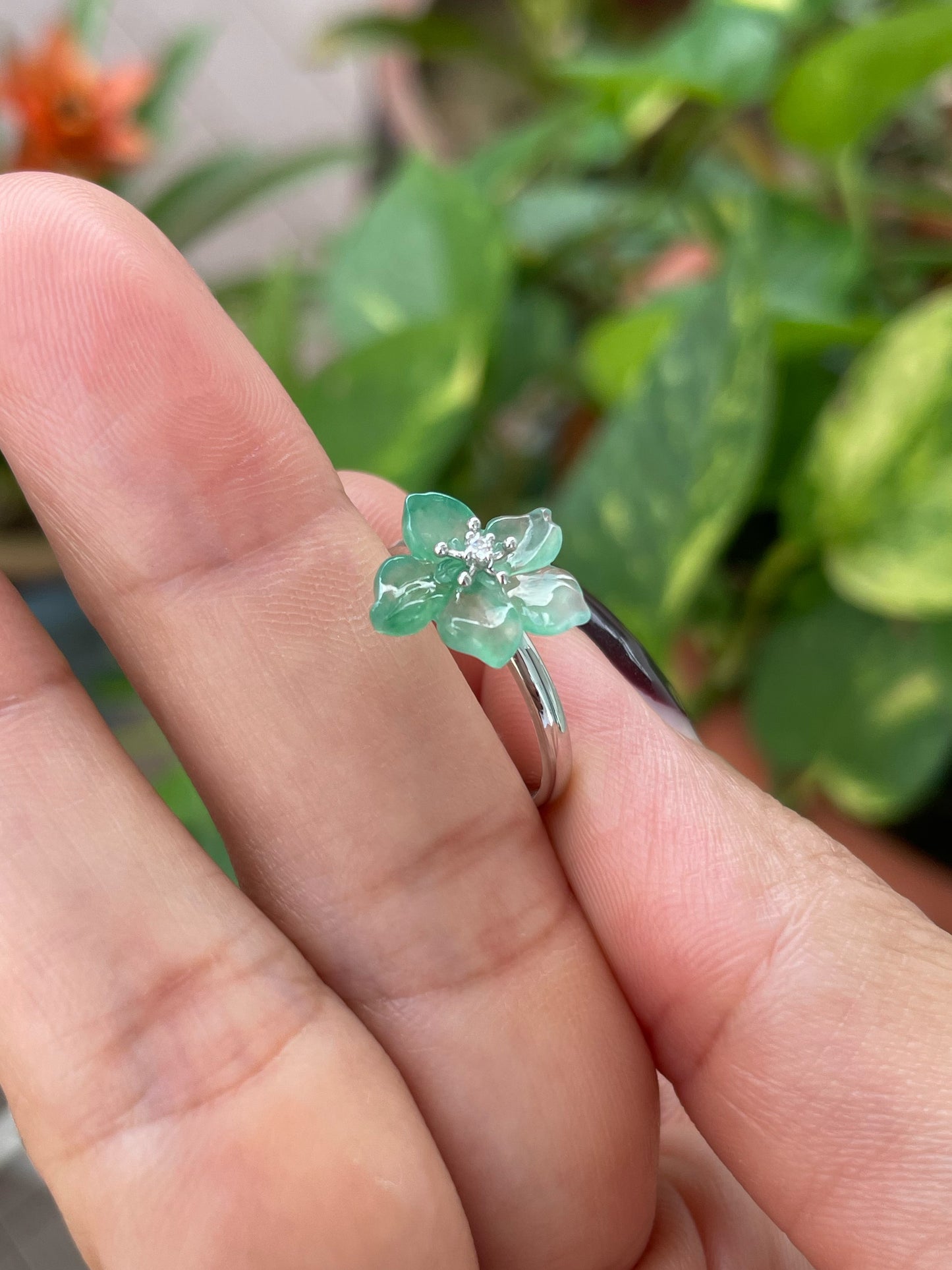 Icy Green Jade Ring - Flower (NJR371)