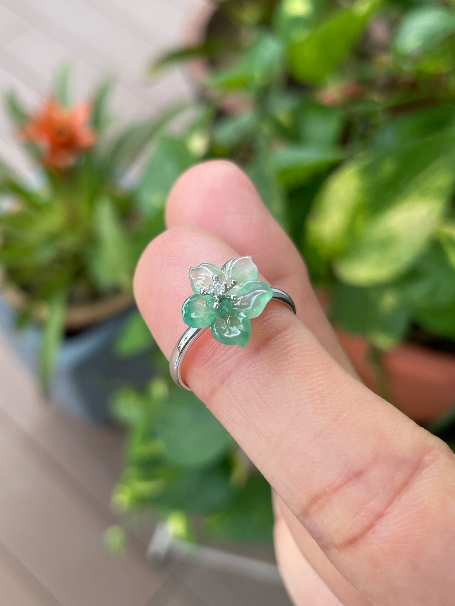 Icy Green Jade Ring - Flower (NJR371)