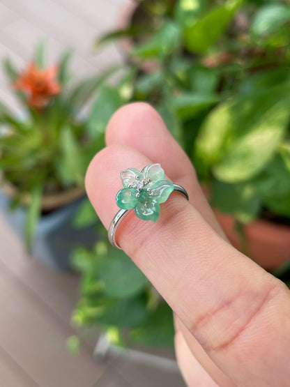 Icy Green Jade Ring - Flower (NJR371)