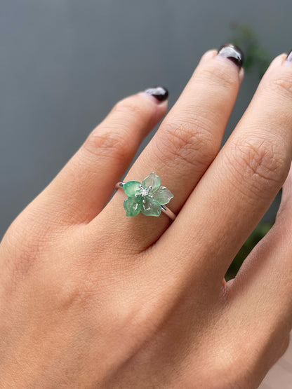 Icy Green Jade Ring - Flower (NJR371)