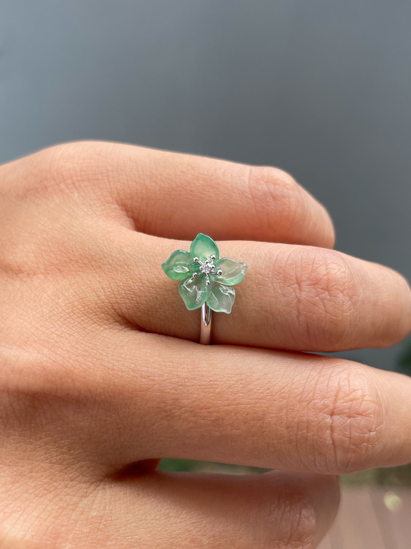 Icy Green Jade Ring - Flower (NJR371)
