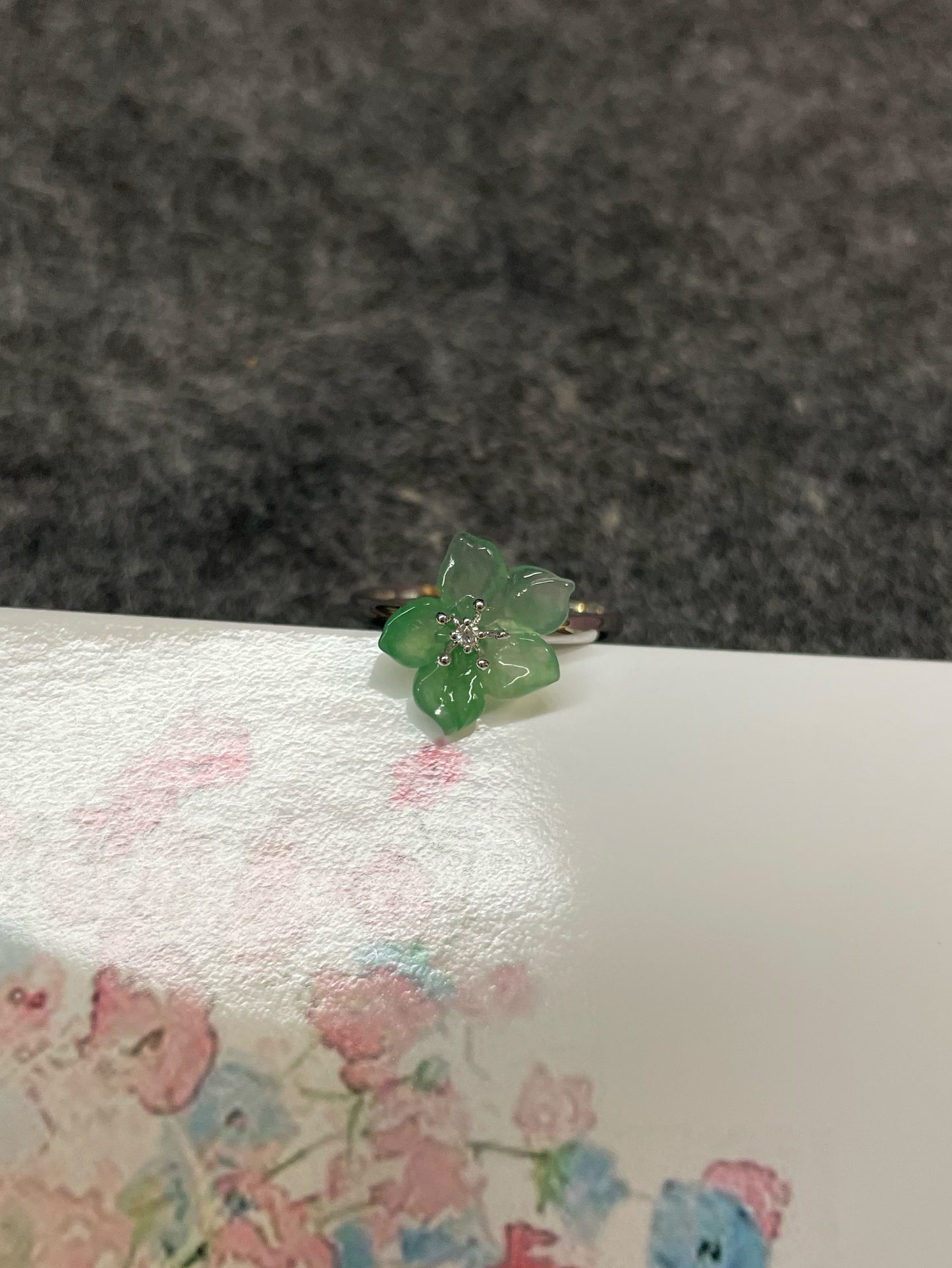 Icy Green Jade Ring - Flower (NJR371)
