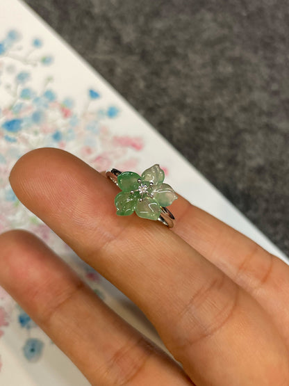Icy Green Jade Ring - Flower (NJR371)