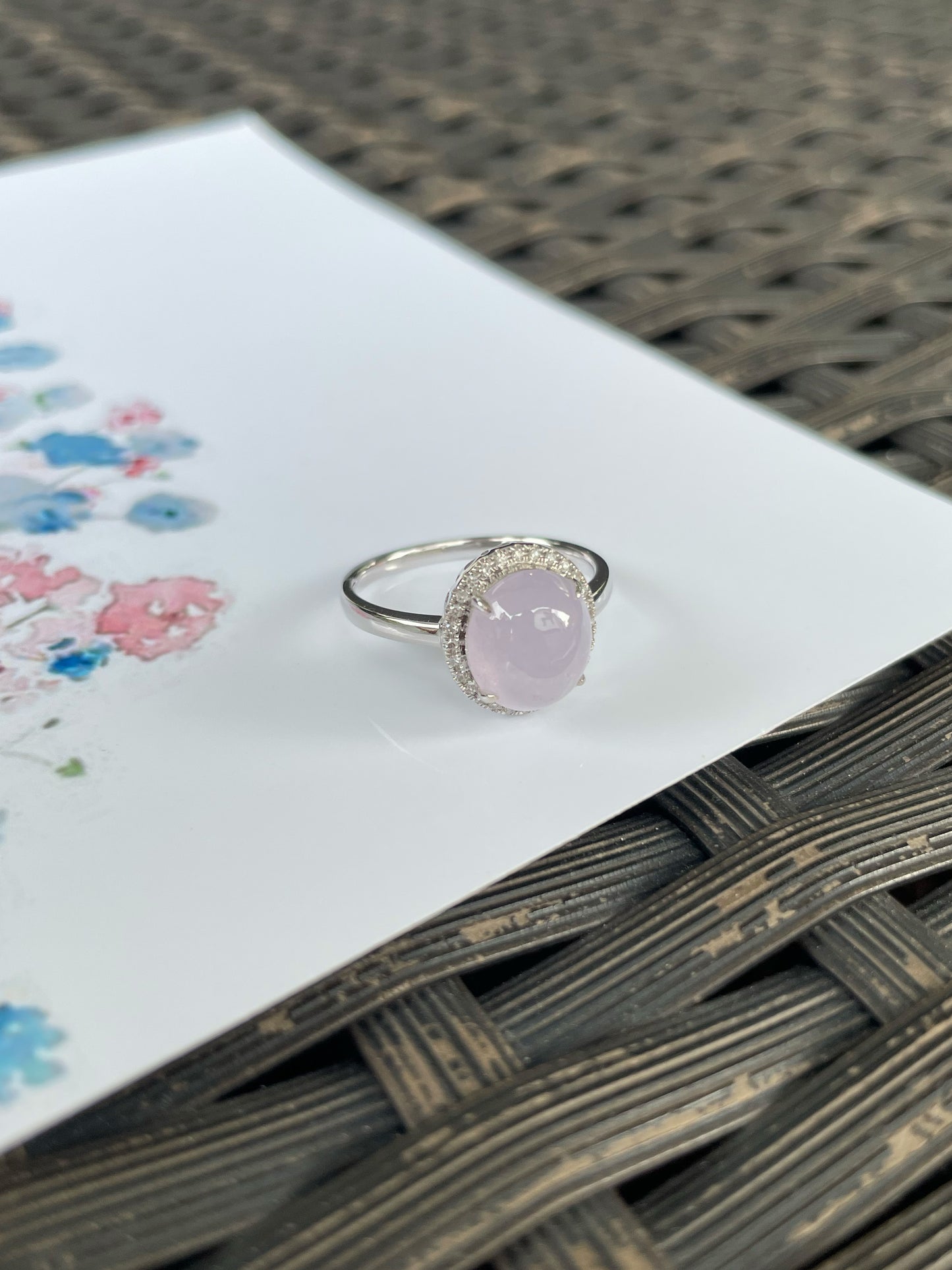 Icy Pink Jade Cabochon Ring (NJR376)