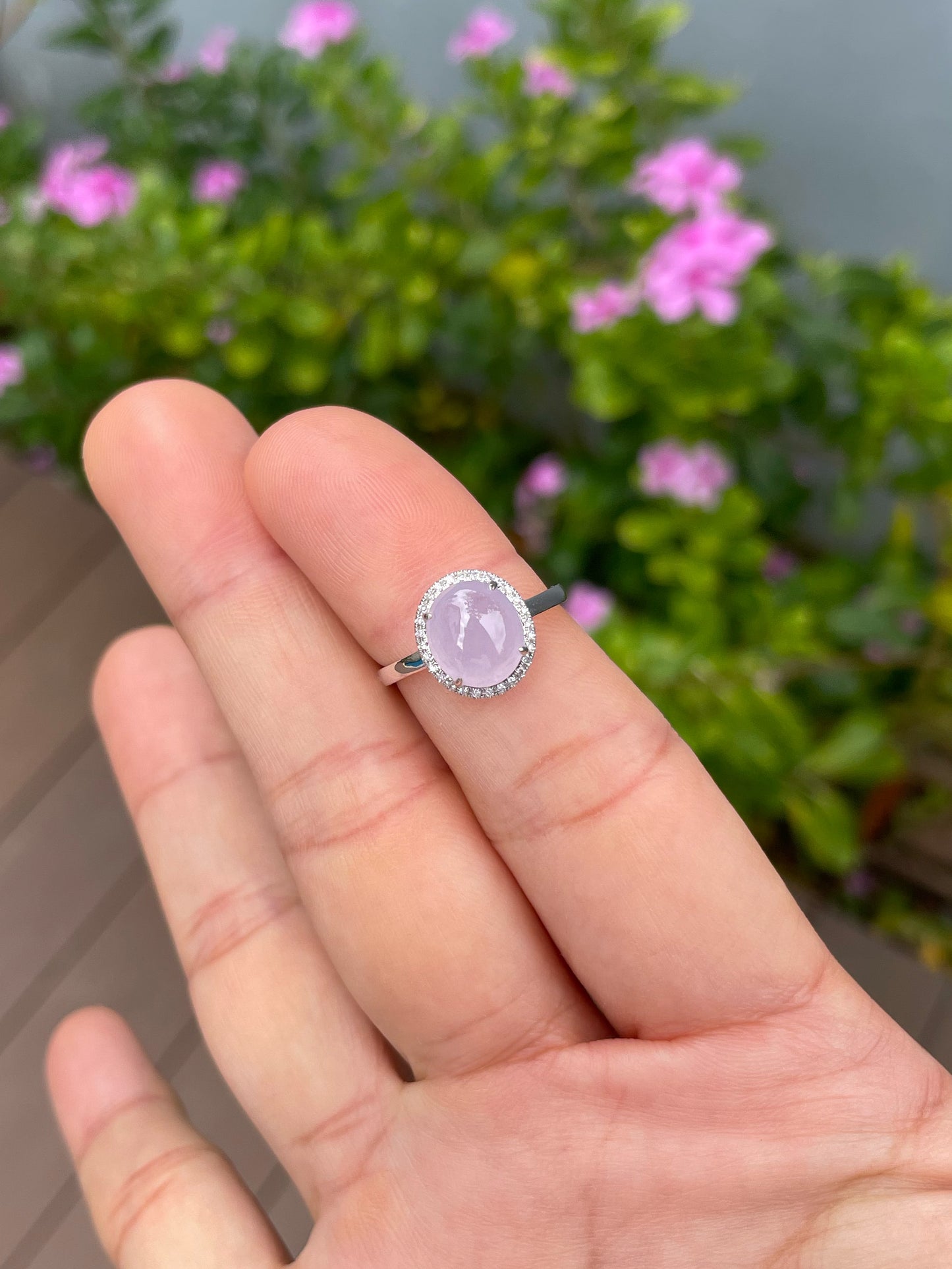 Icy Pink Jade Cabochon Ring (NJR376)