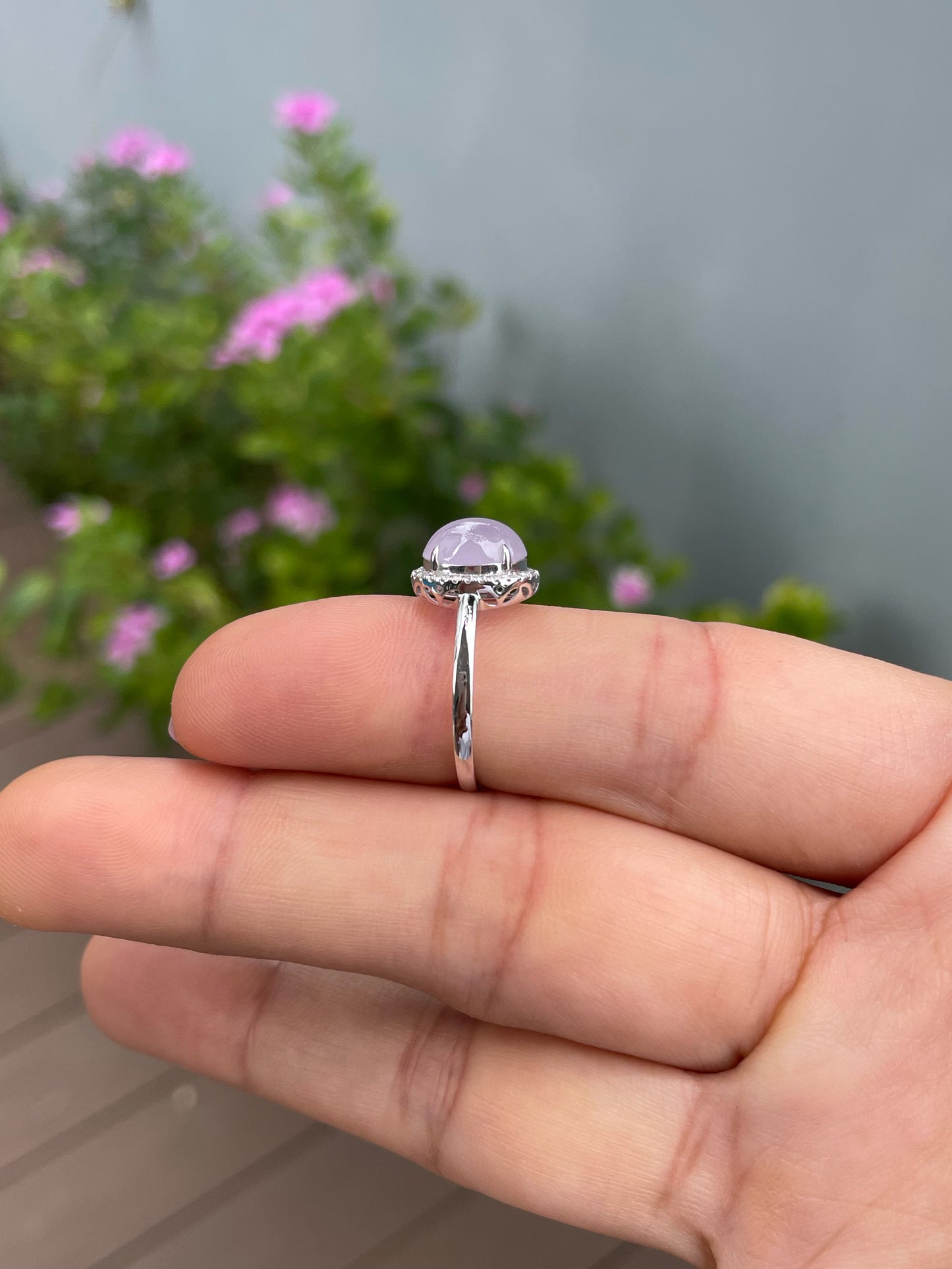 Icy Pink Jade Cabochon Ring (NJR376)