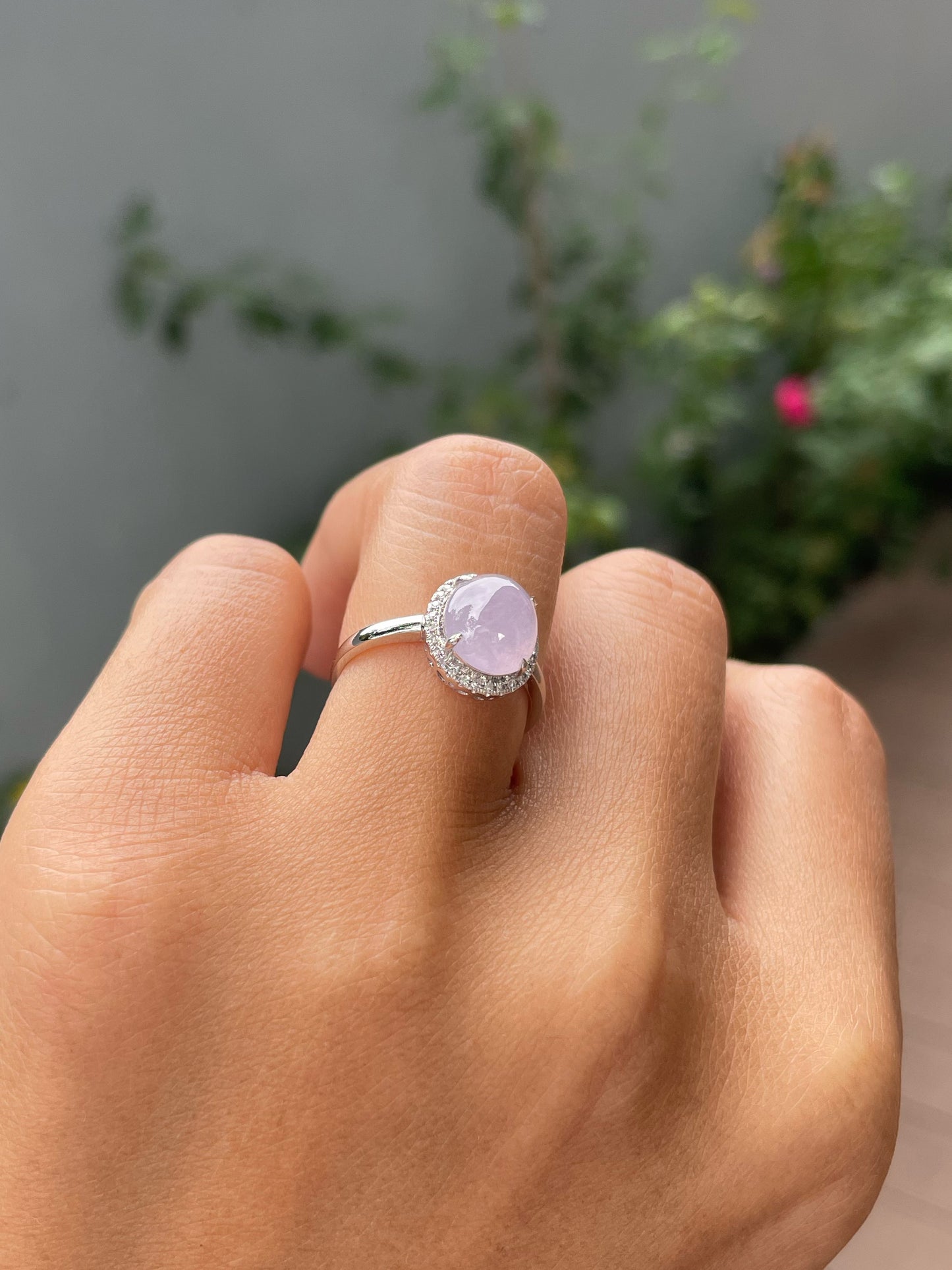 Icy Pink Jade Cabochon Ring (NJR376)