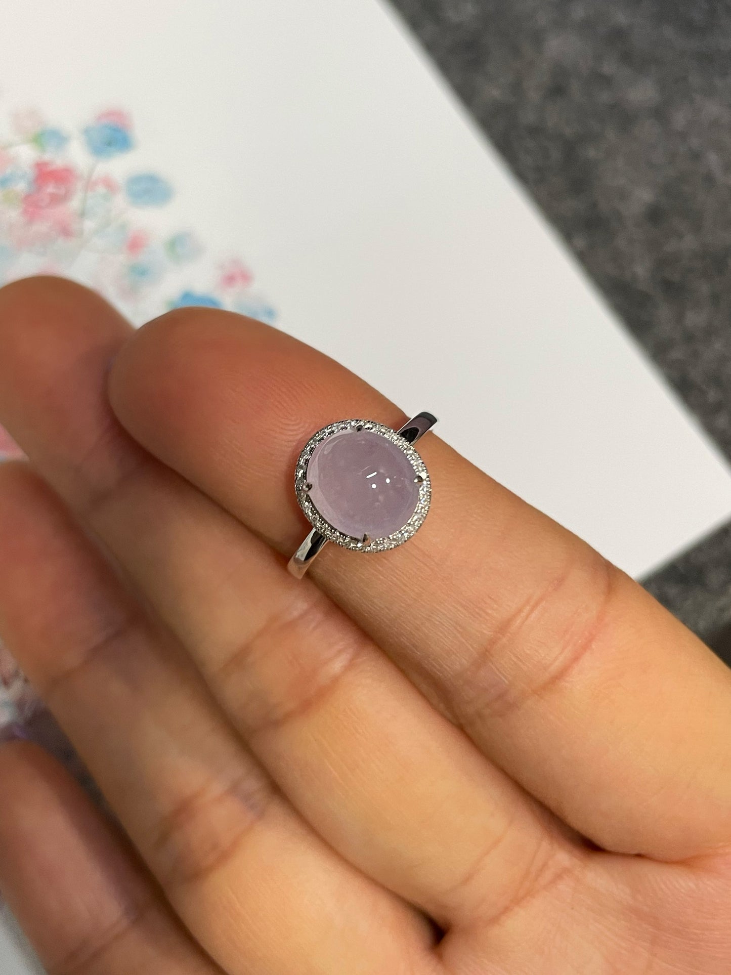 Icy Pink Jade Cabochon Ring (NJR376)