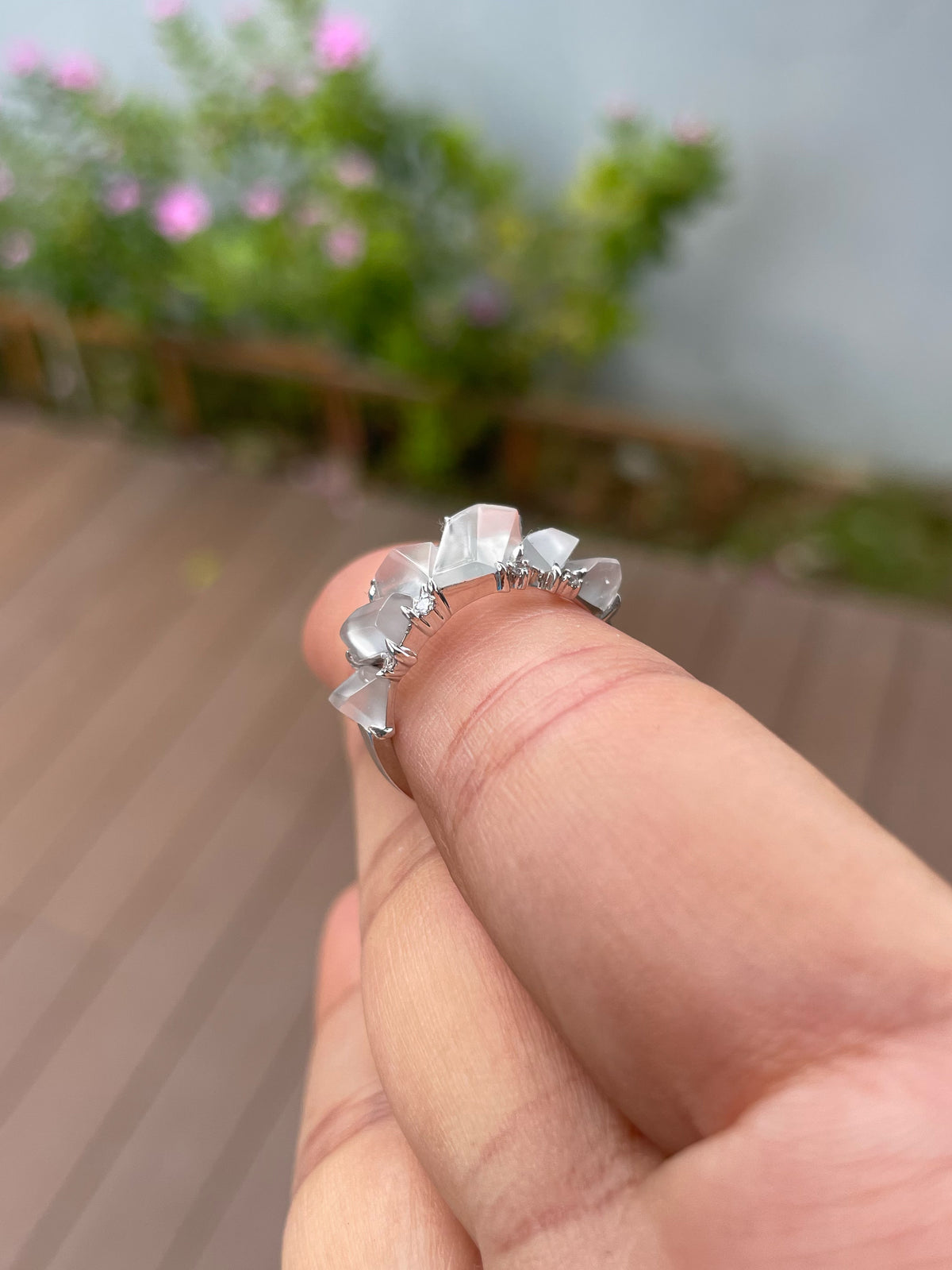 Glassy Jadeite Ring - Fancy Shapes (NJR379)