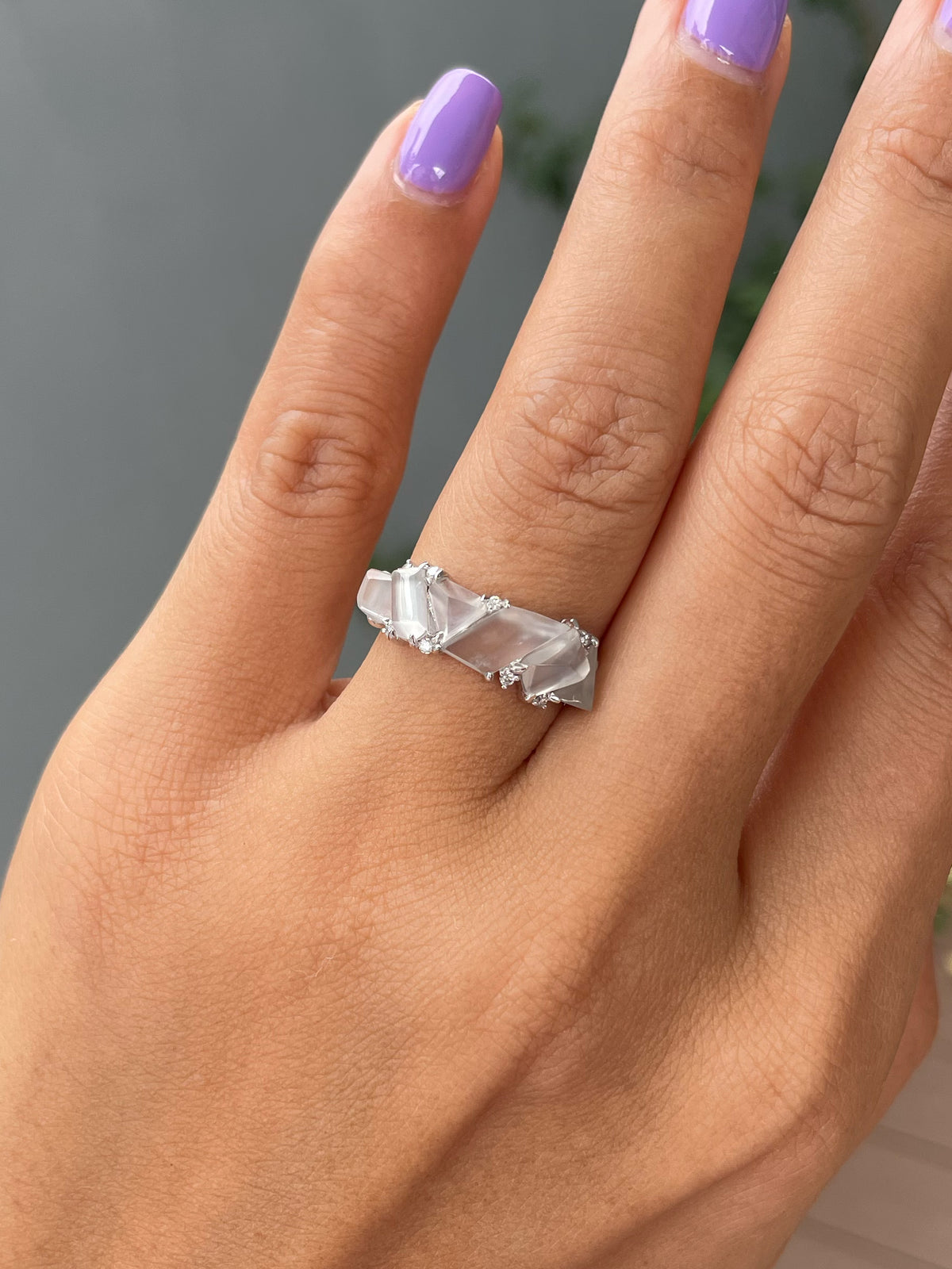 Glassy Jadeite Ring - Fancy Shapes (NJR379)