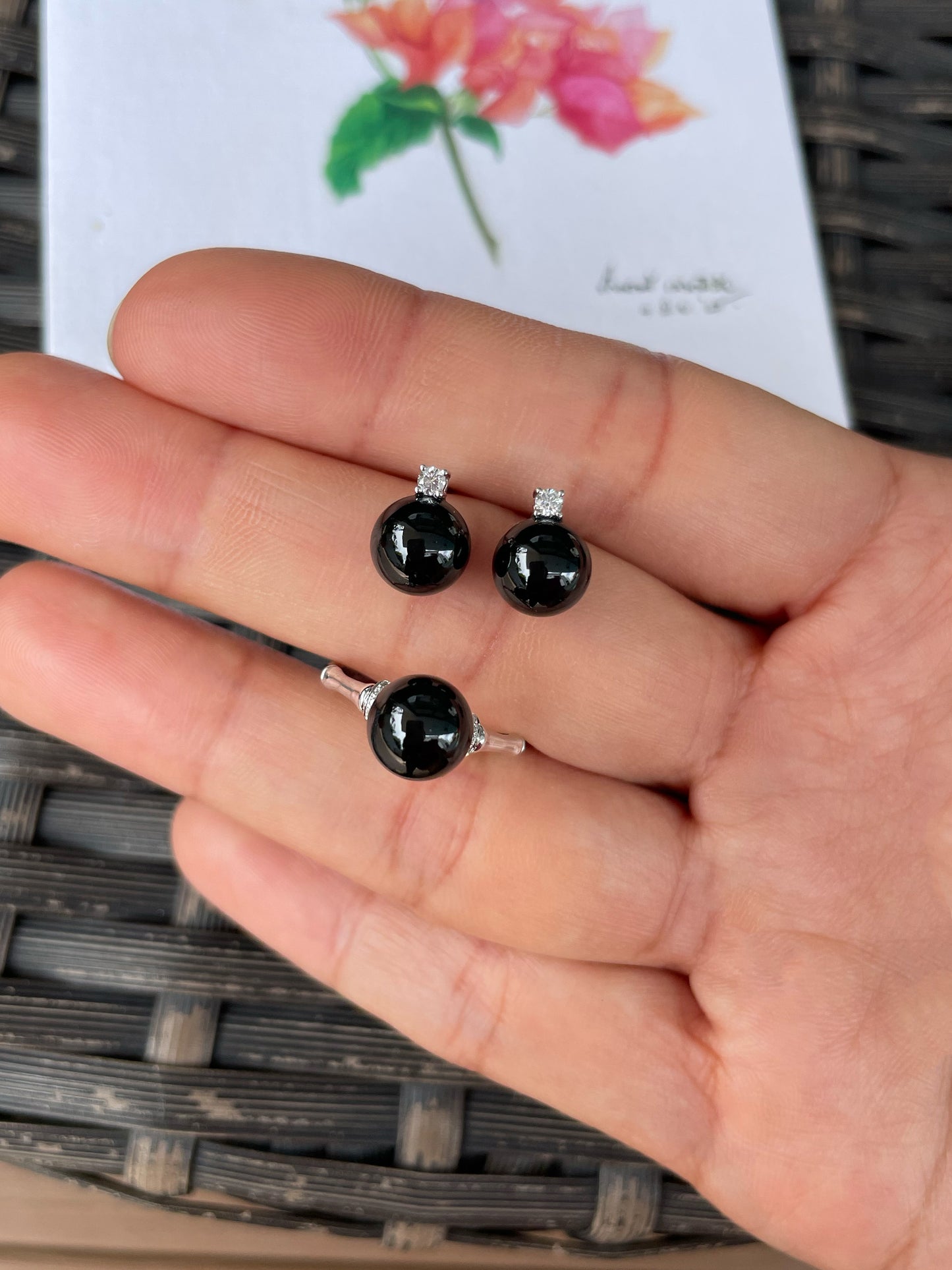 Omphacite Jade Set - Ring & Earrings (NJS017)