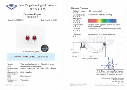 Orangey Red Jadeite Cabochon Earrings (NJE004)