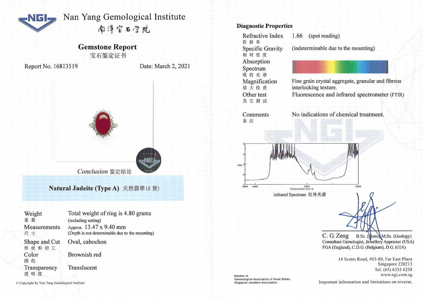 Red Jadeite Cabochon Ring (NJR004)