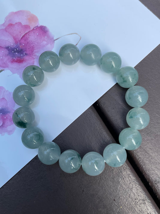 Icy Bluish Green Jadeite Bracelet - Round Beads (NJBA015)