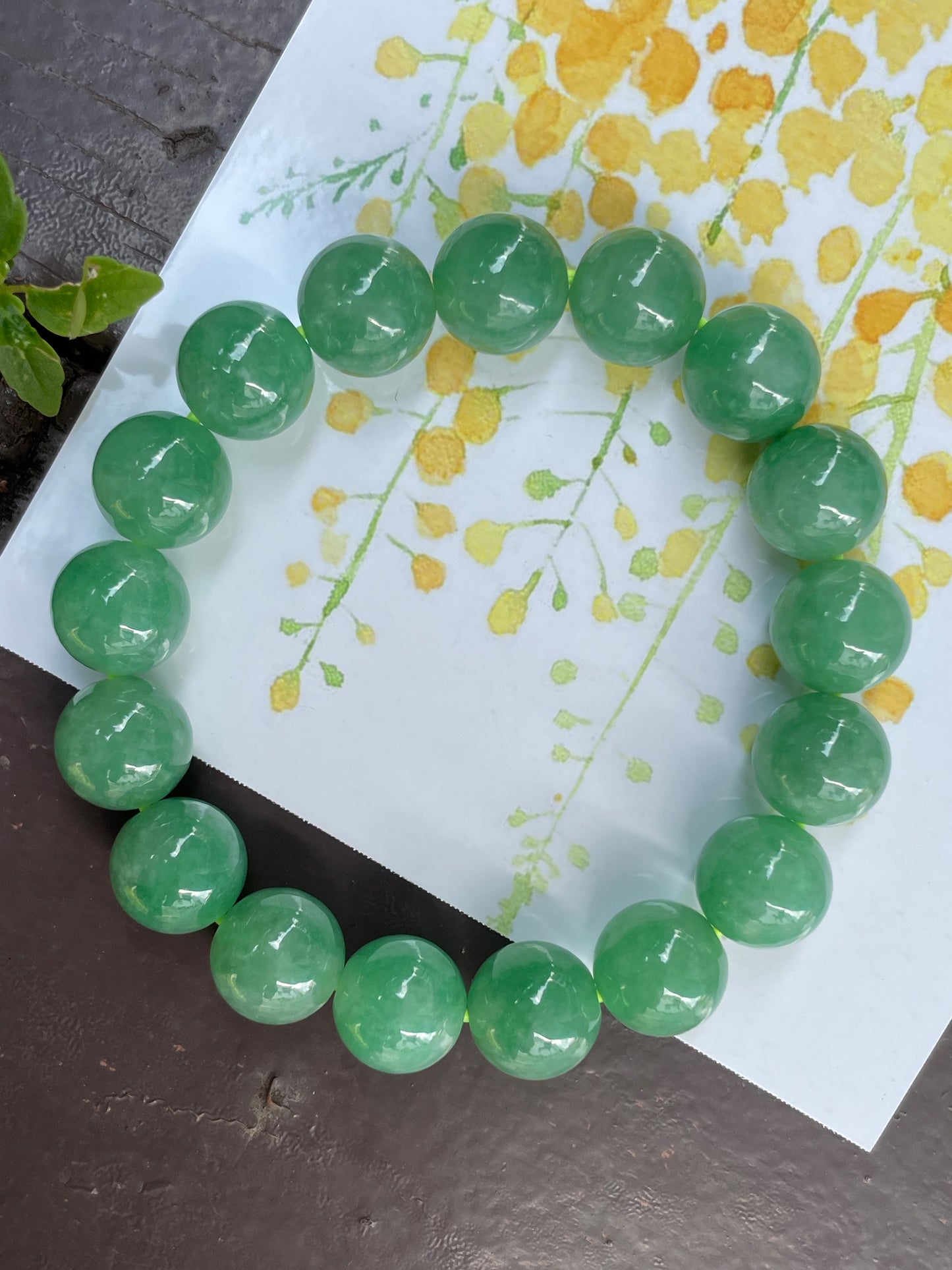 Green Jade Bracelet - Round Beads (NJBA022)