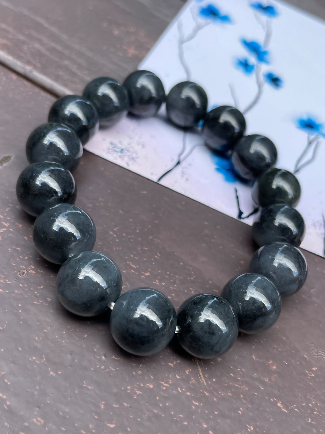 Black Jadeite Bracelet - Round Beads (NJBA029)