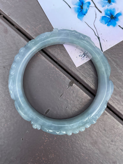 Bluish Lavender Carved Jade Bangle | 56mm (NJBA031)