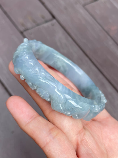 Bluish Lavender Carved Jade Bangle | 56mm (NJBA031)