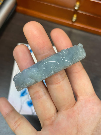 Bluish Lavender Carved Jade Bangle | 56mm (NJBA031)