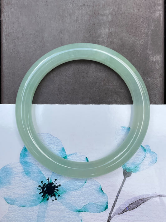 Icy Light Green Jade Bangle | 55mm (NJBA048)