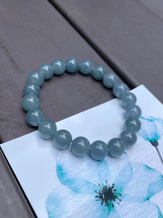 Blue Jade Bracelet - Round Beads (NJBA050)