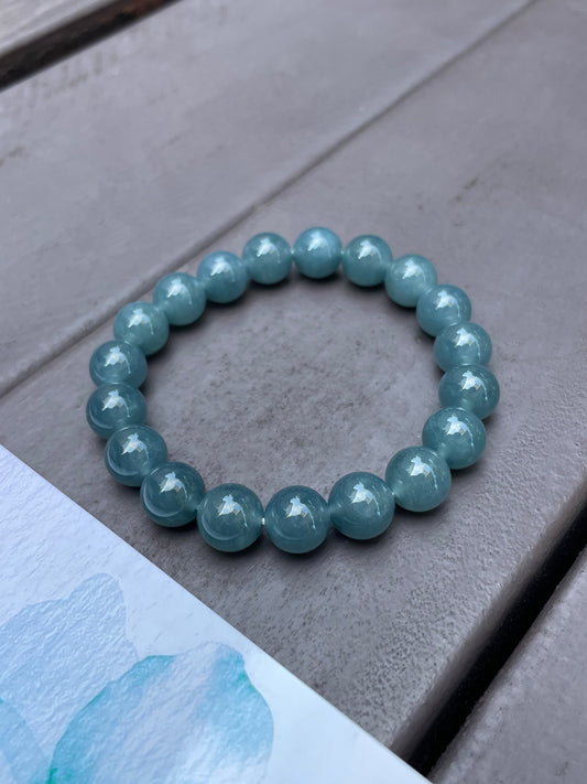 Blue Jade Bracelet - Round Beads (NJBA052)