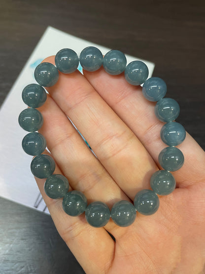 Blue Jade Bracelet - Round Beads (NJBA052)