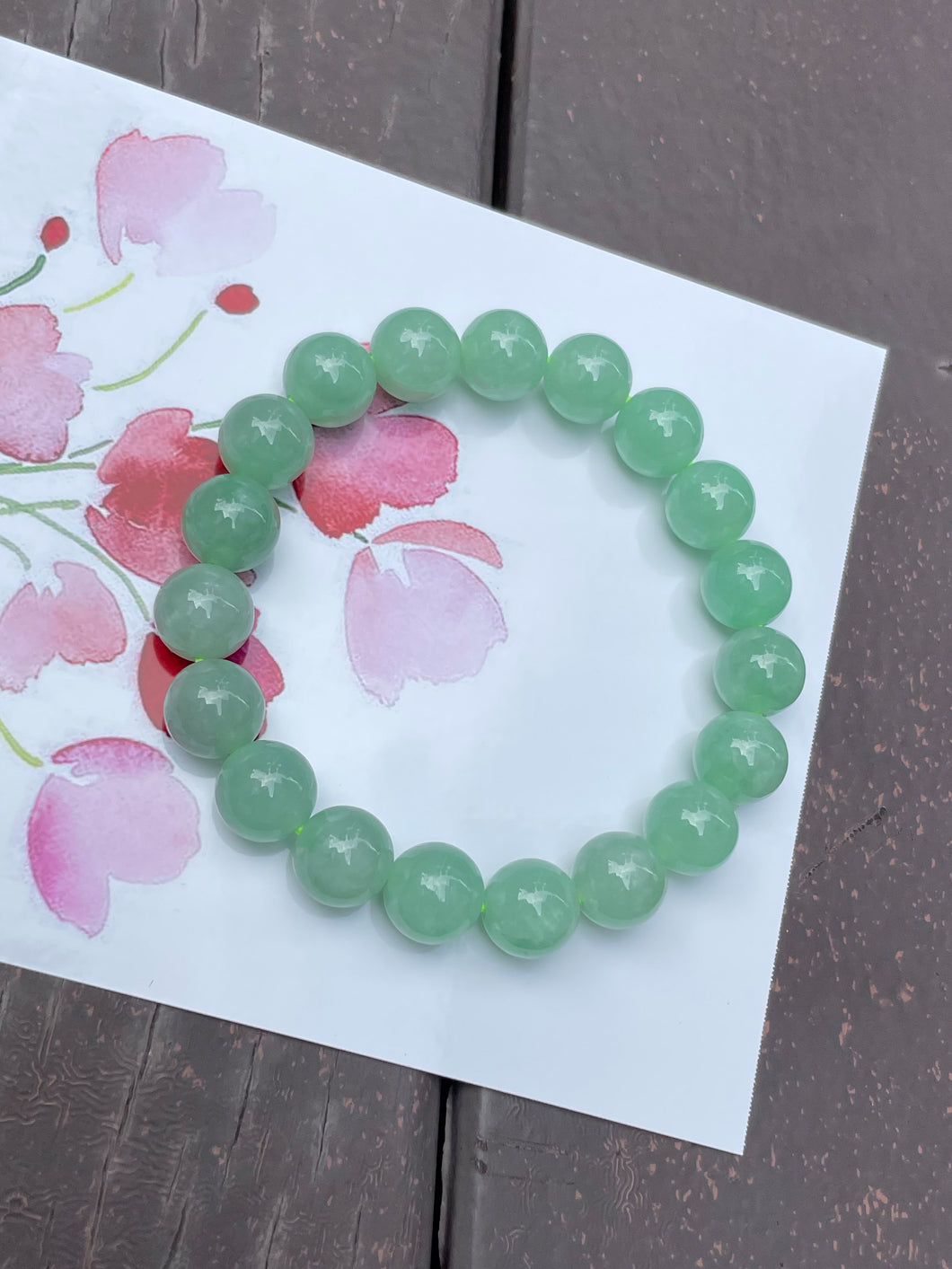Green Jade Bracelet - Round Beads (NJBA054)