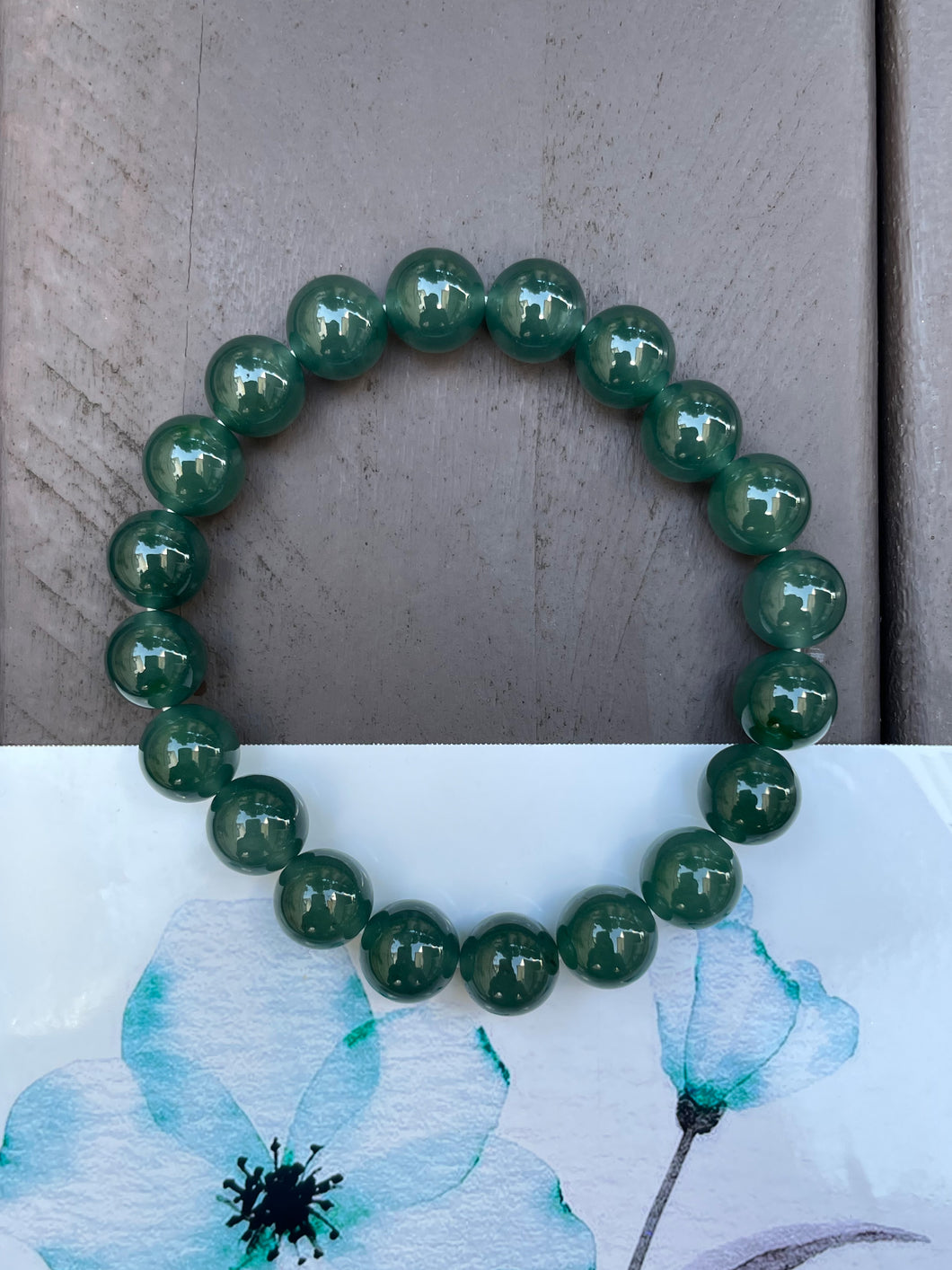 Bluish Green Jade Bracelet - Round Beads (NJBA064)