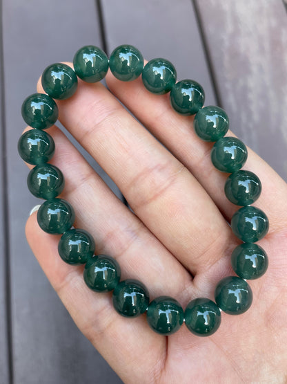 Bluish Green Jade Bracelet - Round Beads (NJBA064)