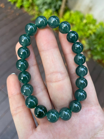 Bluish Green Jade Bracelet - Round Beads (NJBA064)