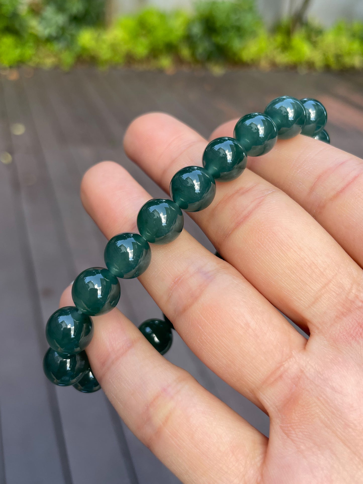 Bluish Green Jade Bracelet - Round Beads (NJBA064)