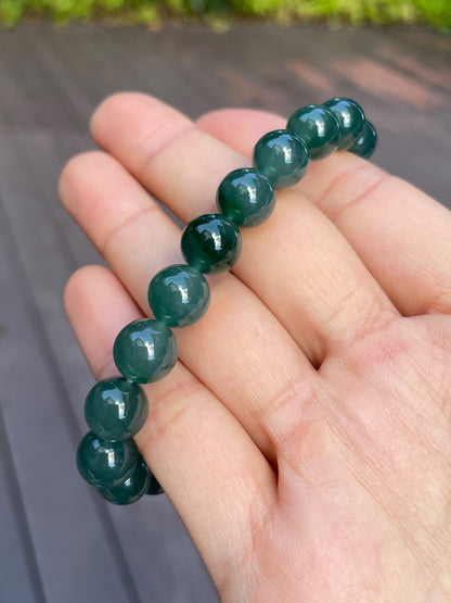 Bluish Green Jade Bracelet - Round Beads (NJBA064)