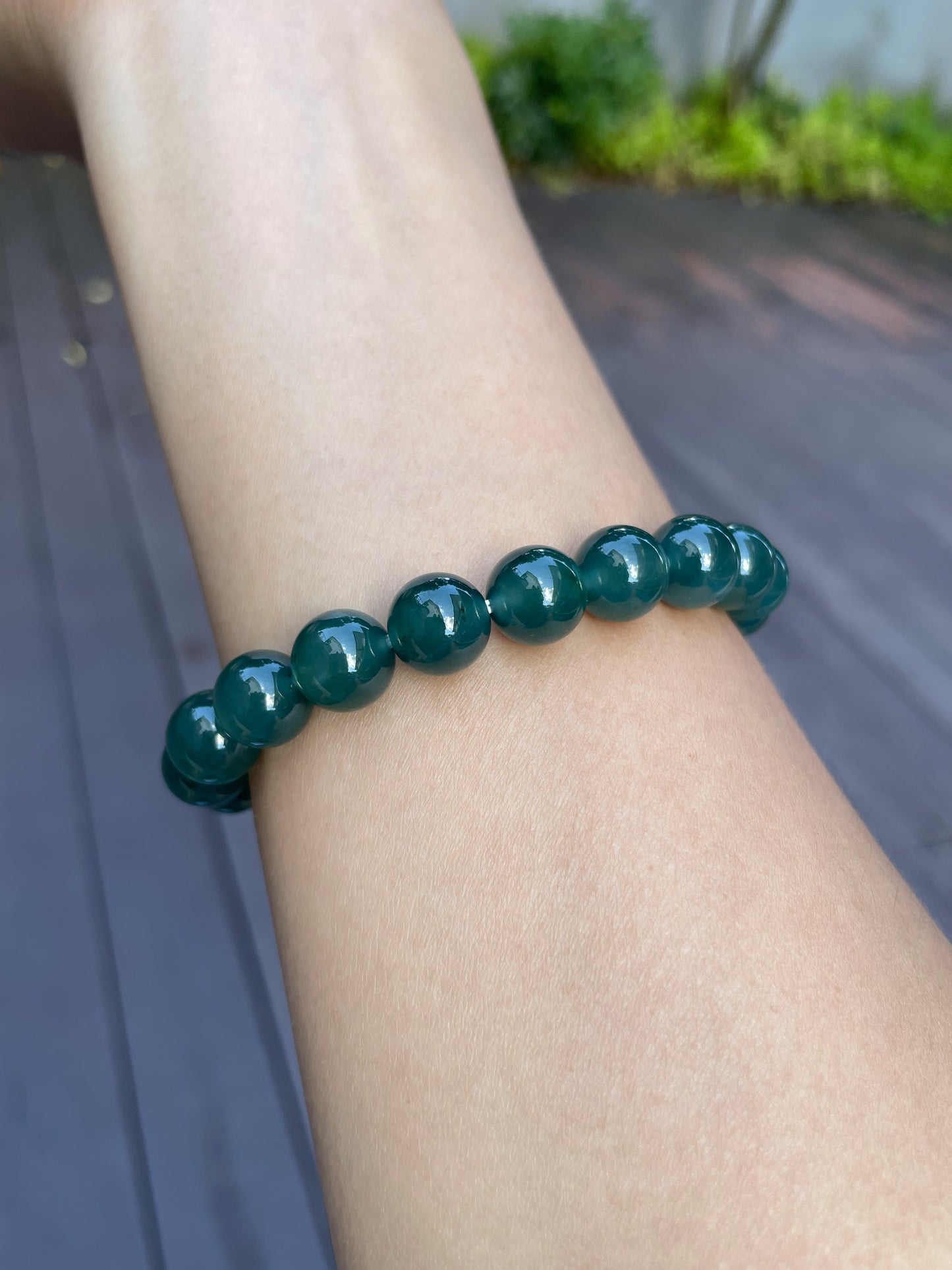 Bluish Green Jade Bracelet - Round Beads (NJBA064)