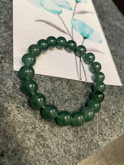 Bluish Green Jade Bracelet - Round Beads (NJBA064)