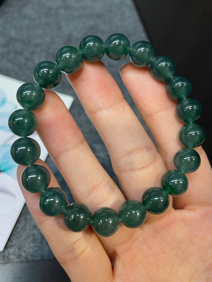 Bluish Green Jade Bracelet - Round Beads (NJBA064)