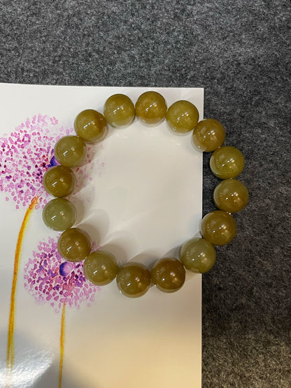 Yellow Jade Bracelet - Round Beads (NJBA067)