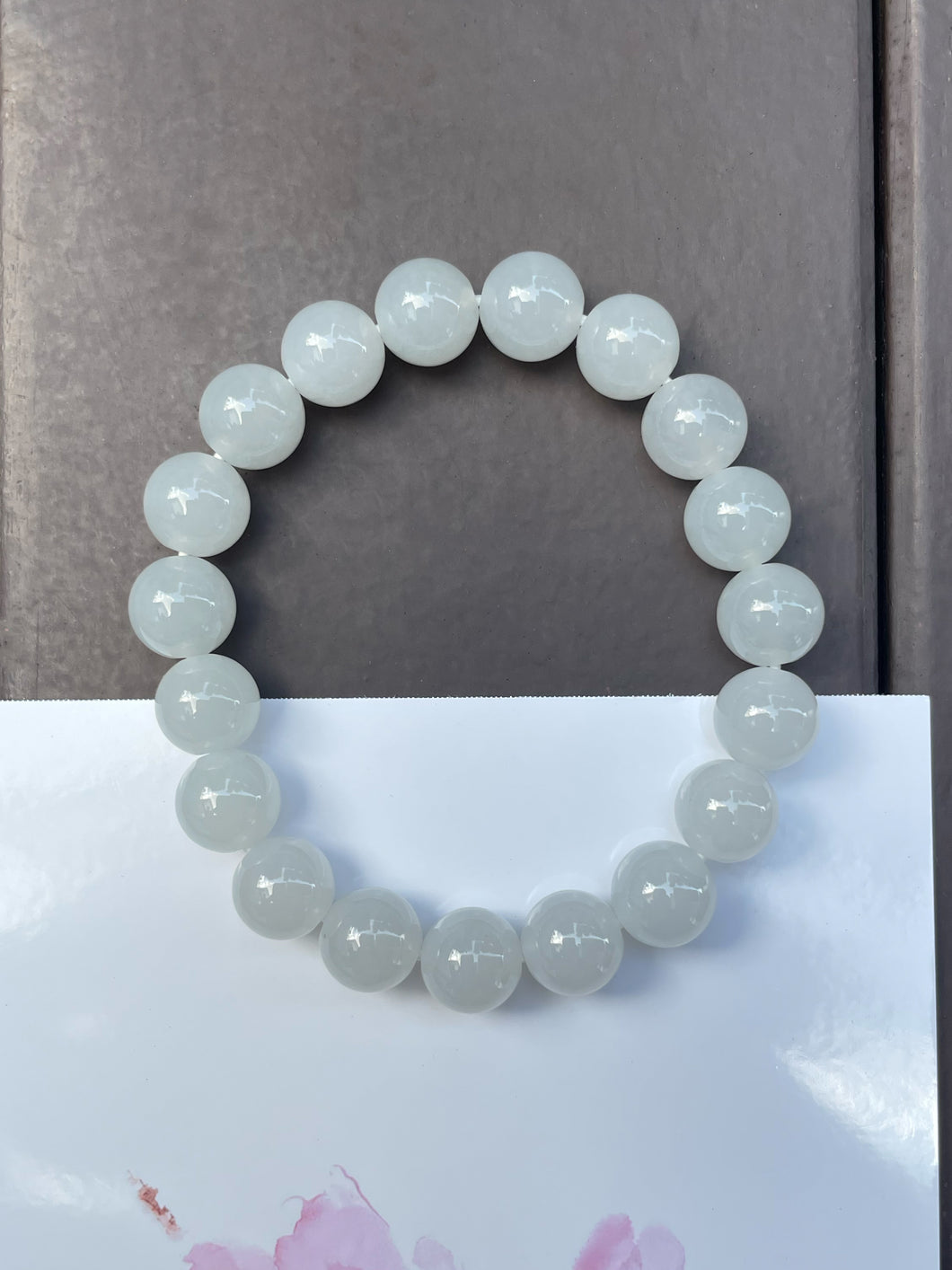 Icy White Jadeite Bracelet - Round Beads (NJBA069)