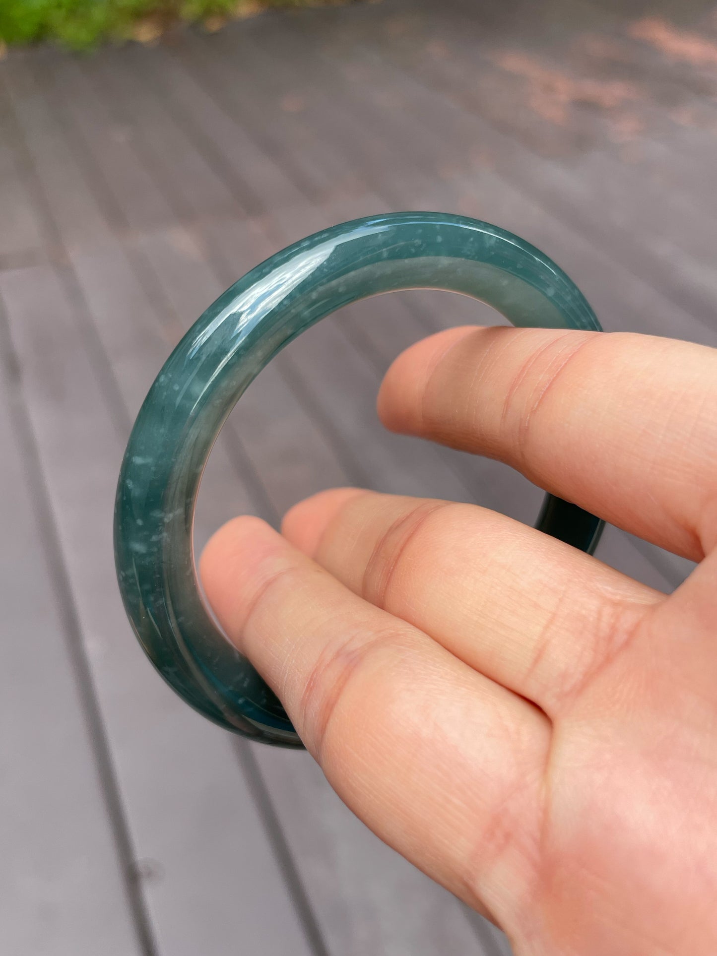 Bluish Green Jade Bangle | 53mm (NJBA070)