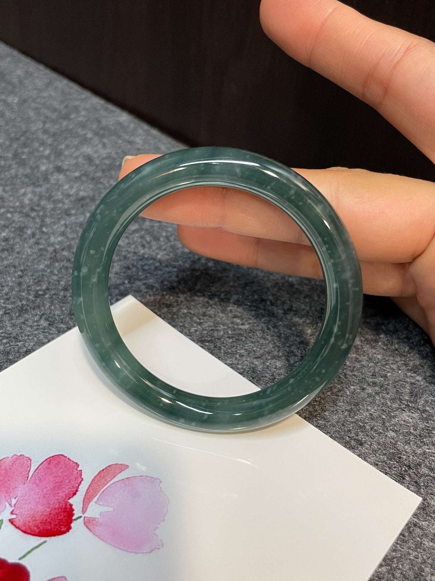 Bluish Green Jade Bangle | 53mm (NJBA070)