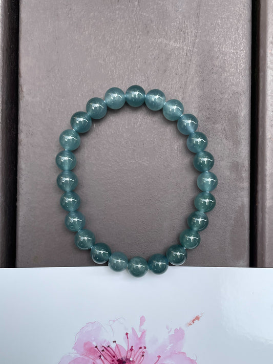 Blue Jade Bracelet - Round Beads (NJBA071)