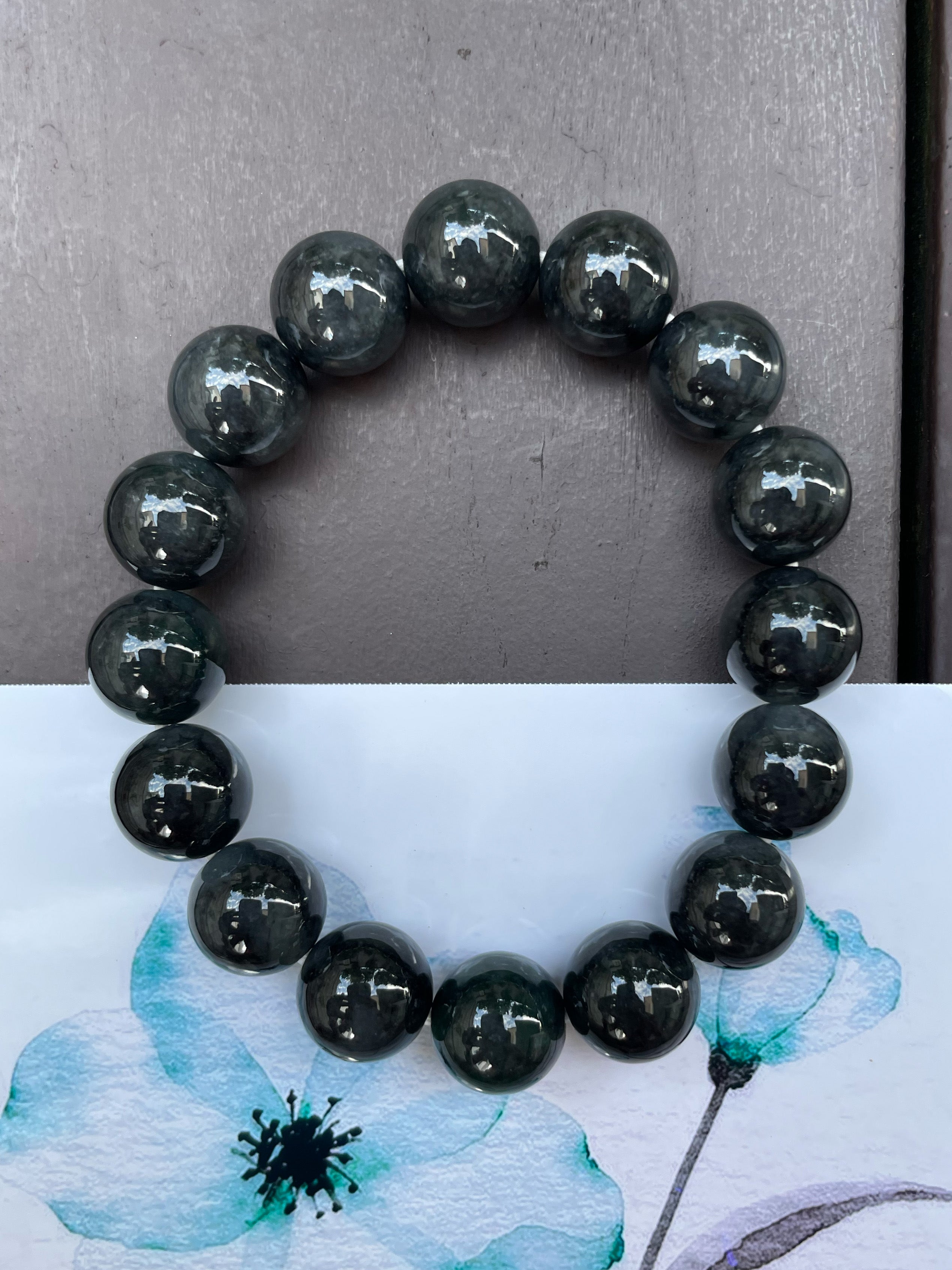 GUATEMALAN JADE & LEATHER // Unisex Men's Women's Bracelet // Black Jadeite // Big Tube Bead// Mayan Mountain authentic // B2 // 7 inch