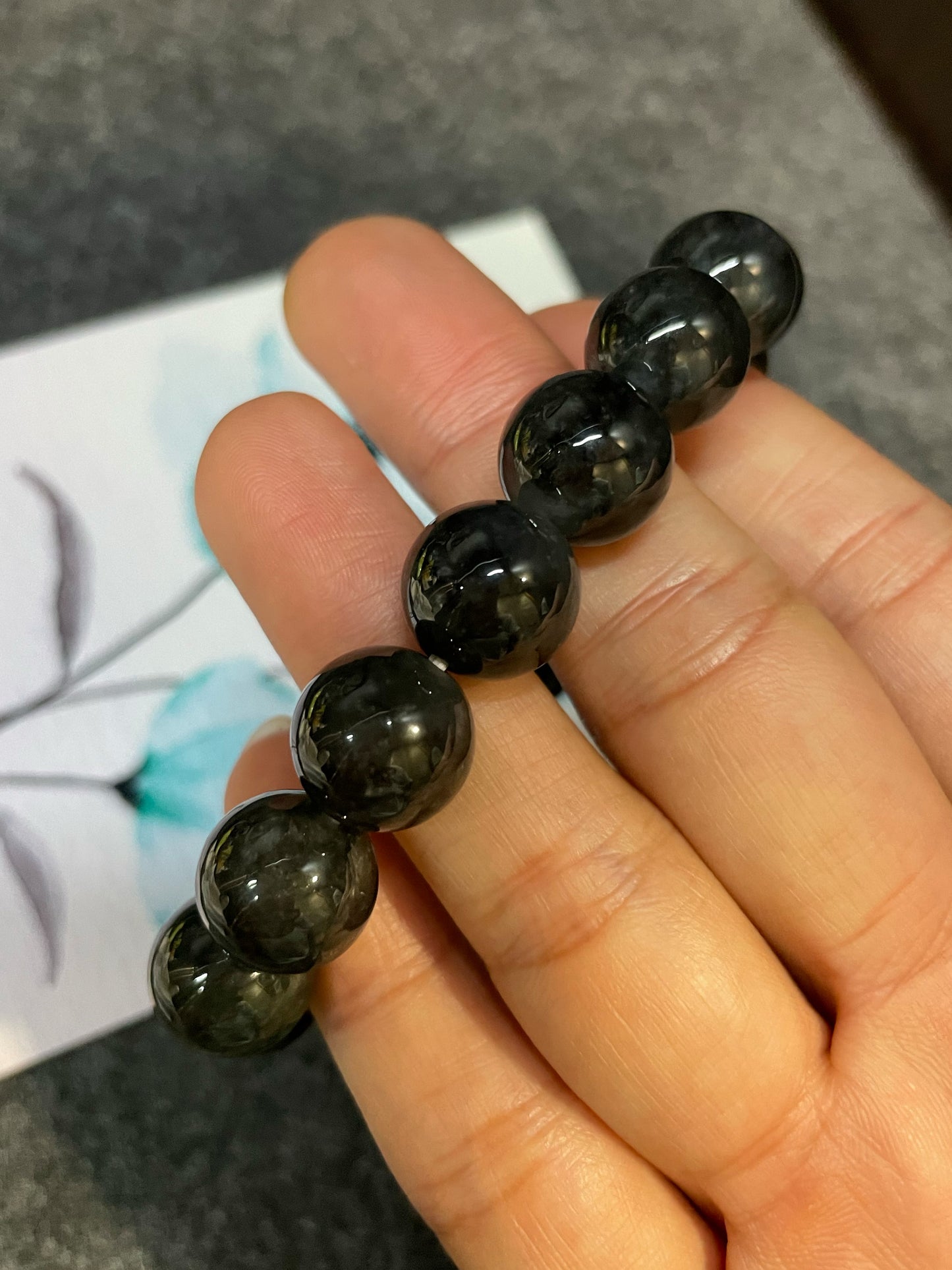 Black Jade Bead Bracelet (NJBA073)