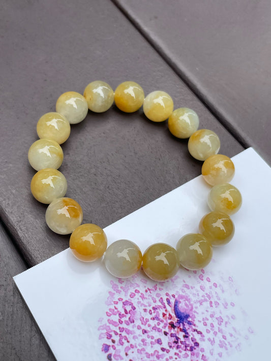 Yellow Jade Bracelet - Round Beads (NJBA077)