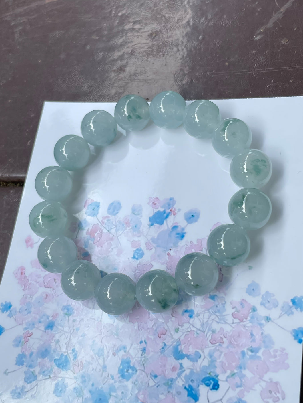 Icy Bluish Green Jadeite Bracelet - Round Beads (NJBA082)